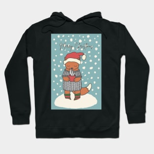 Merry Christmas , cute little fox drinking hot chocolate in the snow 2 Hoodie